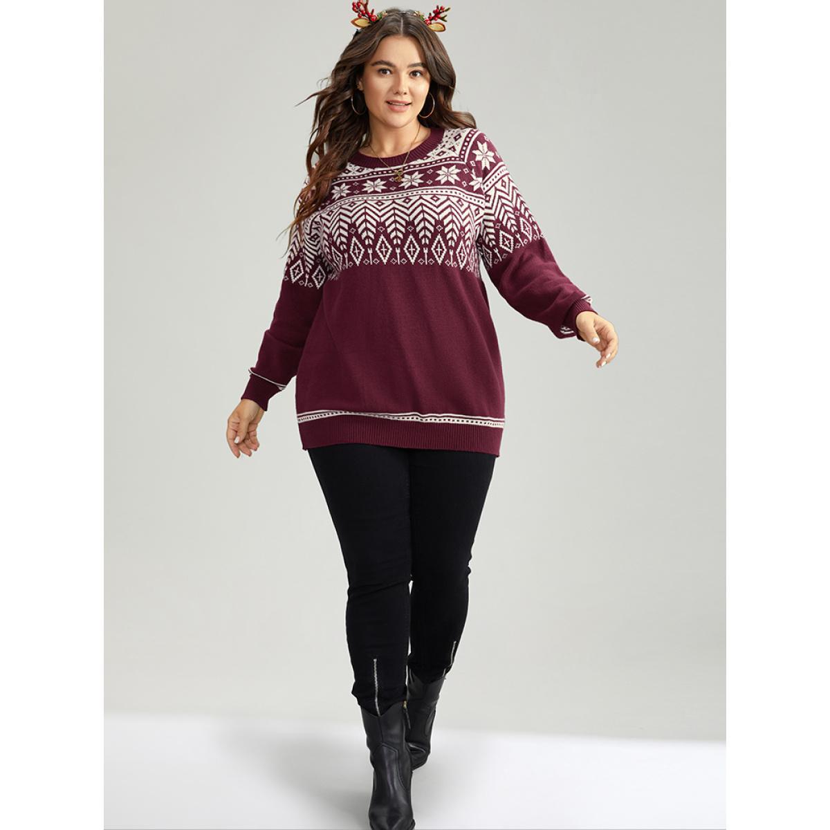 Plus Size Supersoft Essentials Christmas Graphic Elastic Cuffs Cardigan Burgundy Women Casual Loose Long Sleeve Dailywear Cardigans BloomChic 10/M Product Image