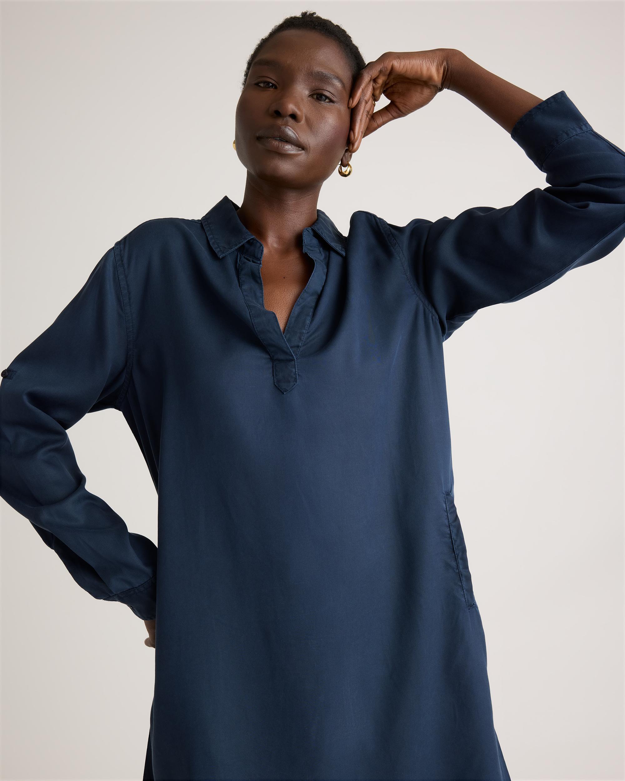 Quince | Women's Vintage Wash Tencel Roll Sleeve Tunic Dress Product Image