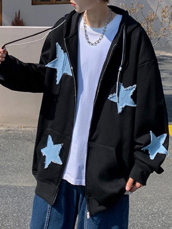 Men's Star Patch Zip Up Hoodie Product Image