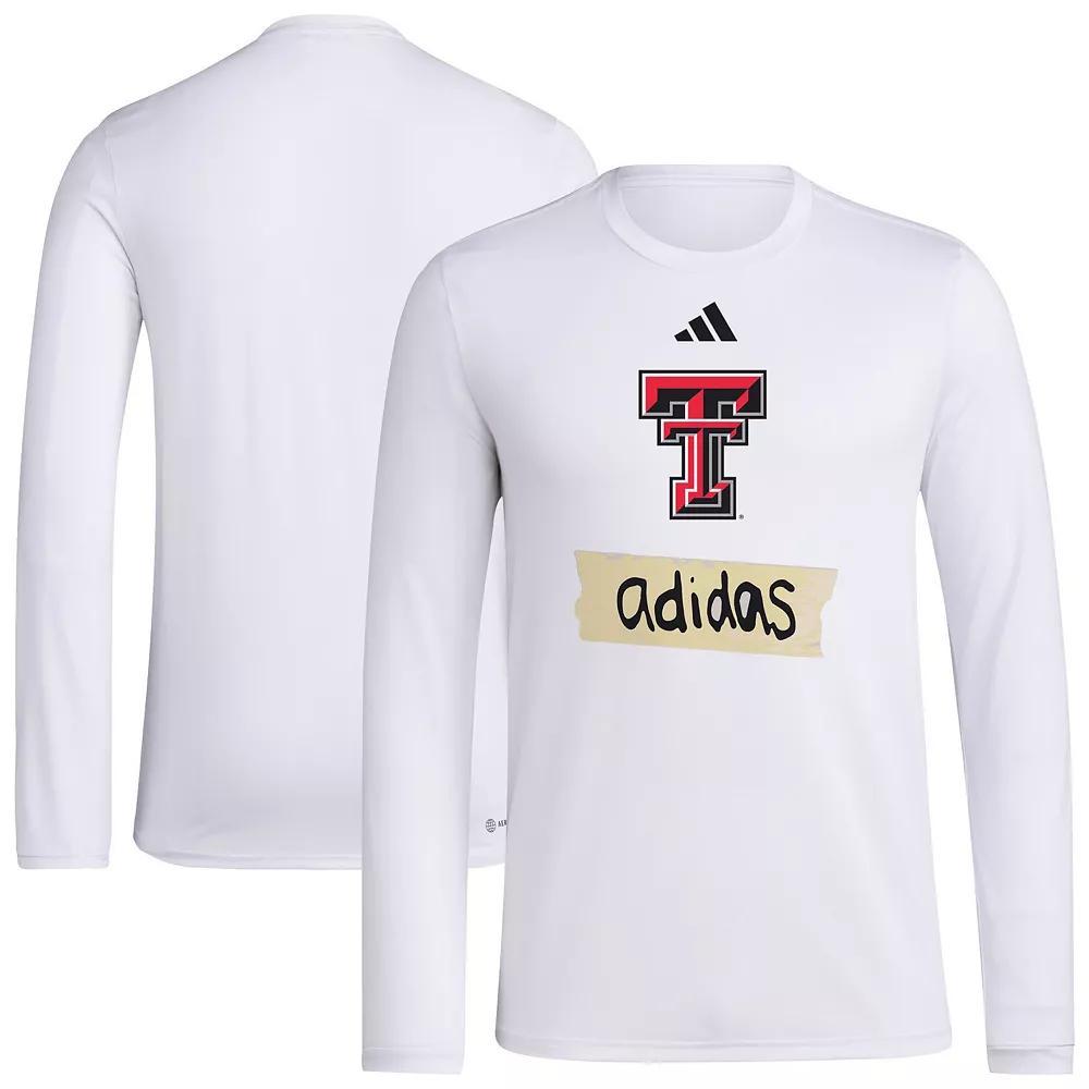 Men's adidas White Texas Tech Red Raiders Tape AEROREADY Long Sleeve T-Shirt, Size: Medium Product Image