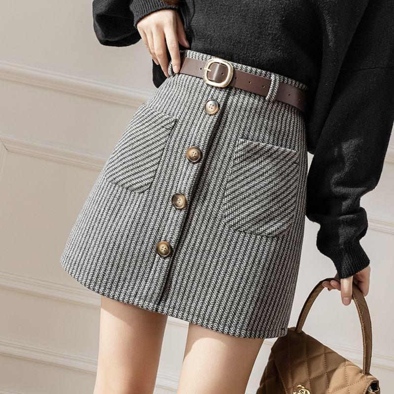 High Rise Houndstooth Print A-Line Mini Skirt Product Image