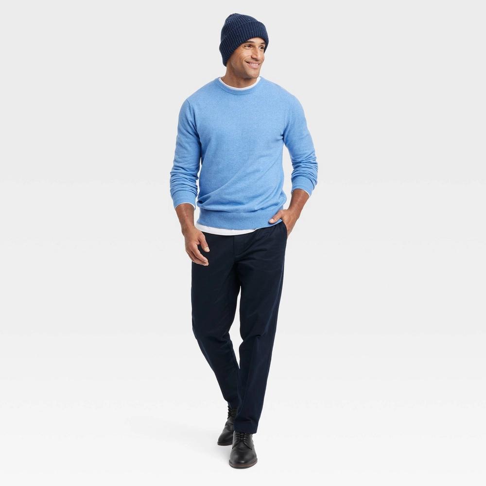 Mens Soft Knit Crew Neck Pullover Sweater - Goodfellow & Co Blue M: Lightweight Jersey, Ribbed Cuff Product Image