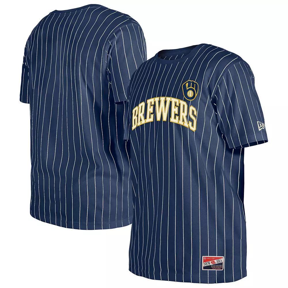 Men's New Era Navy Milwaukee Brewers Throwback Pinstripe T-Shirt, Size: 2XL, Blue Product Image