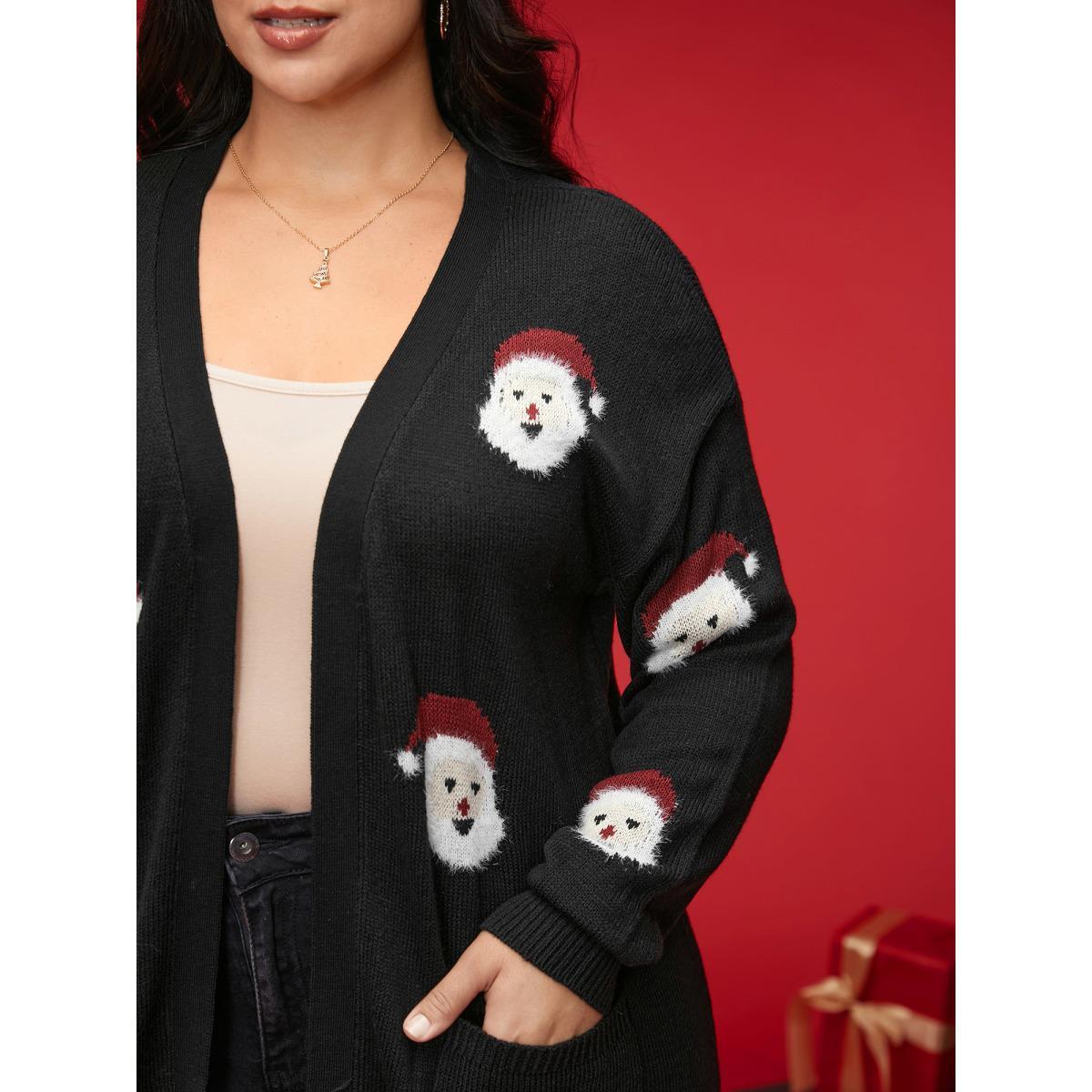 Plus Size Jolly Fellow Pattern Open Knit Cardigan Black Women Casual Loose Long Sleeve Everyday Cardigans BloomChic 12/L Product Image