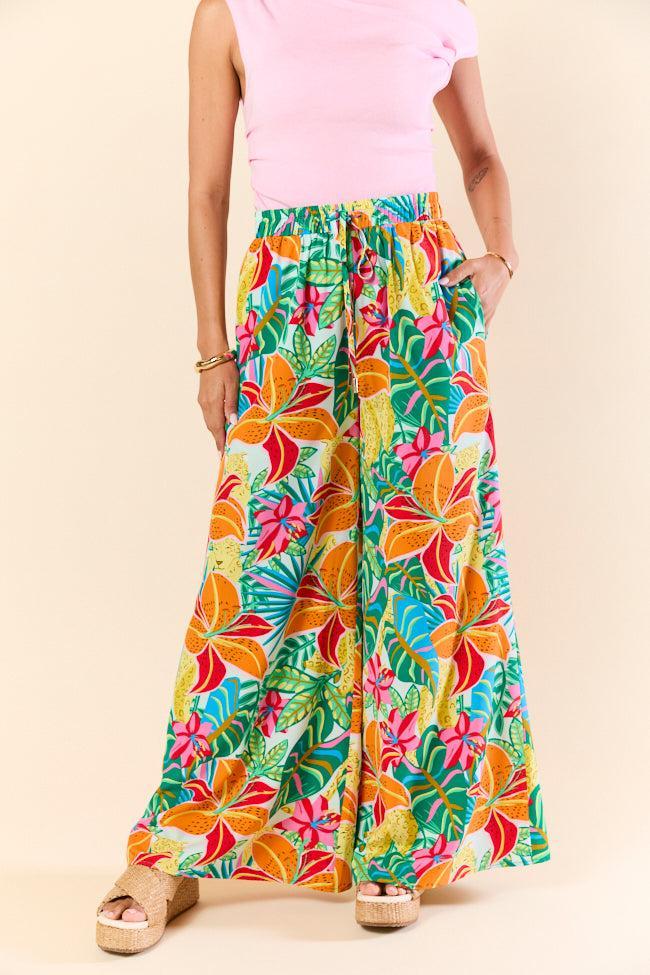 Beach Breeze Blue Mixed Print Wide Leg Pants SALE Product Image