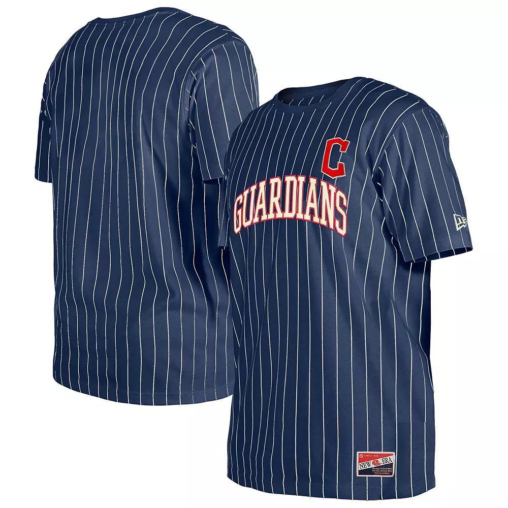 Men's New Era Navy Cleveland Guardians Throwback Pinstripe T-Shirt, Size: Small, Grd Blue Product Image