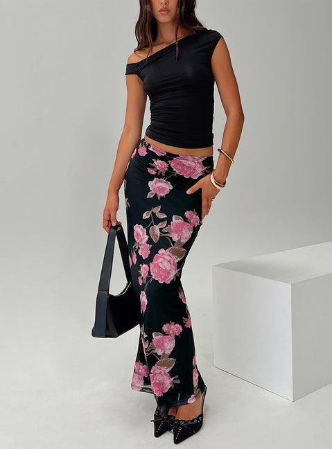 Modalla Maxi Skirt Black Floral Product Image