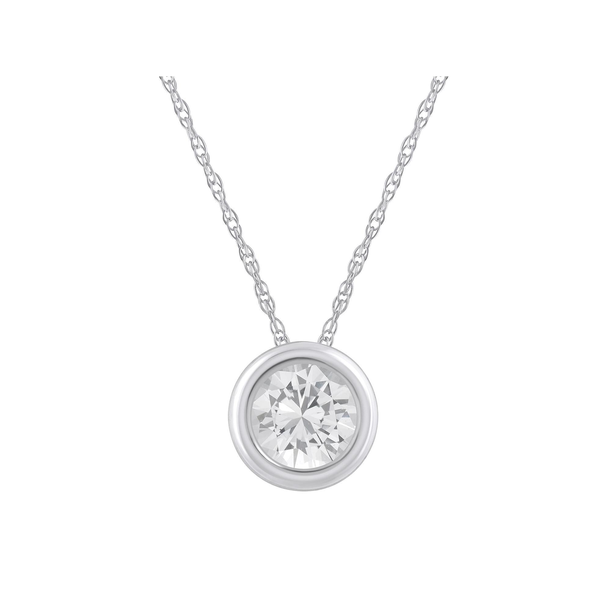 Celebration Gems 10k White Gold 5 mm Round Gemstone Pendant Necklace, Women's, Size: 18", White Topaz Product Image