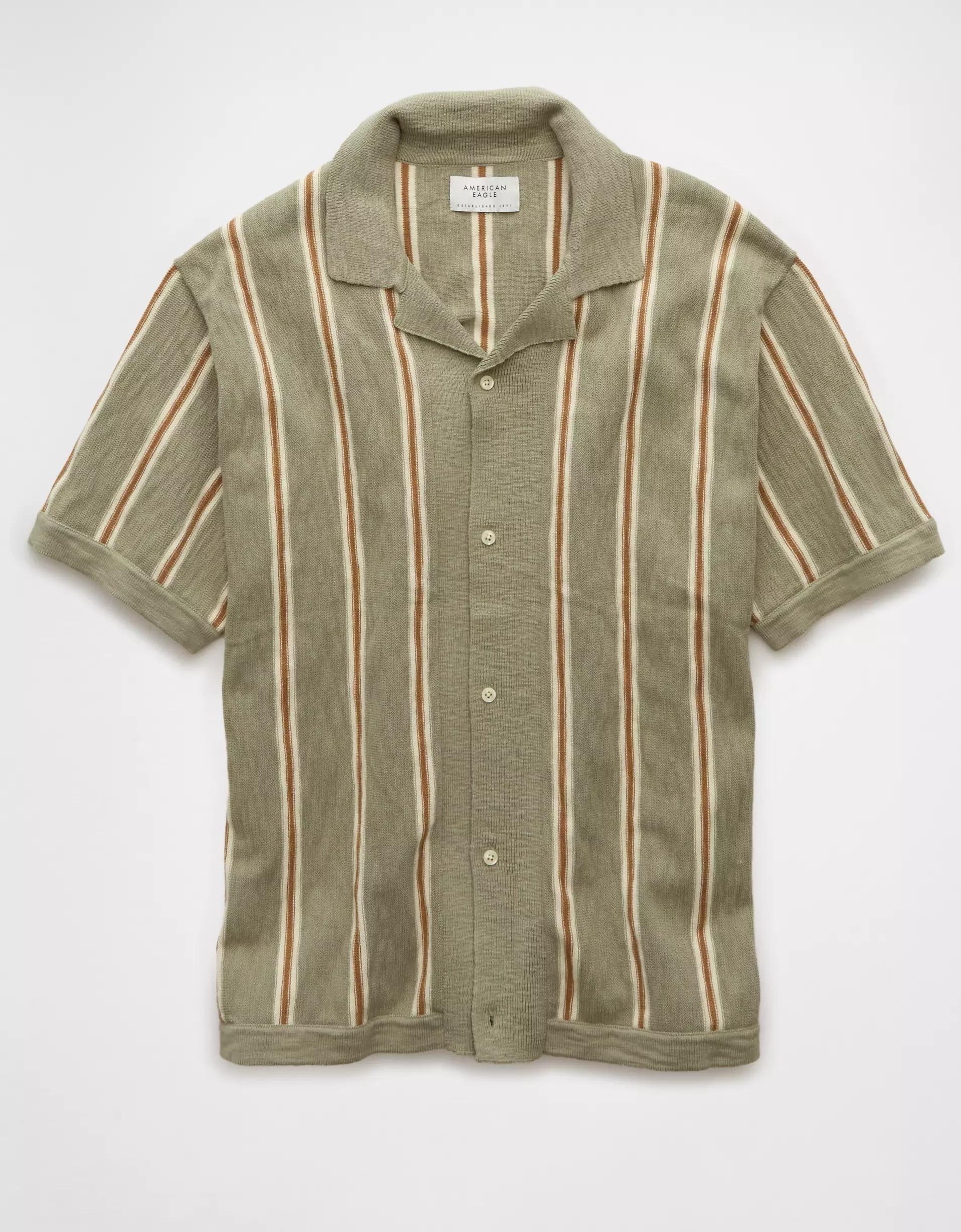 AE Weekend Striped Button-Up Sweater Polo Shirt Product Image