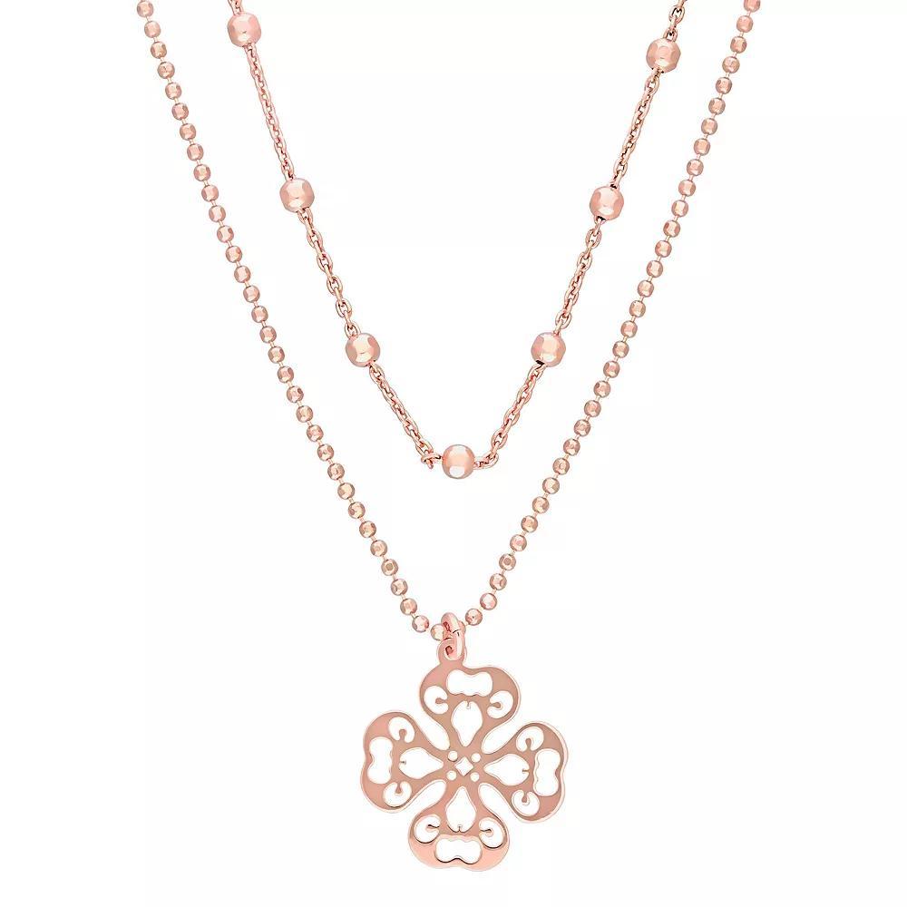 Stella Grace Sterling Silver Multistrand Filigree Flower Necklace, Womens Rose Gold Tone Product Image