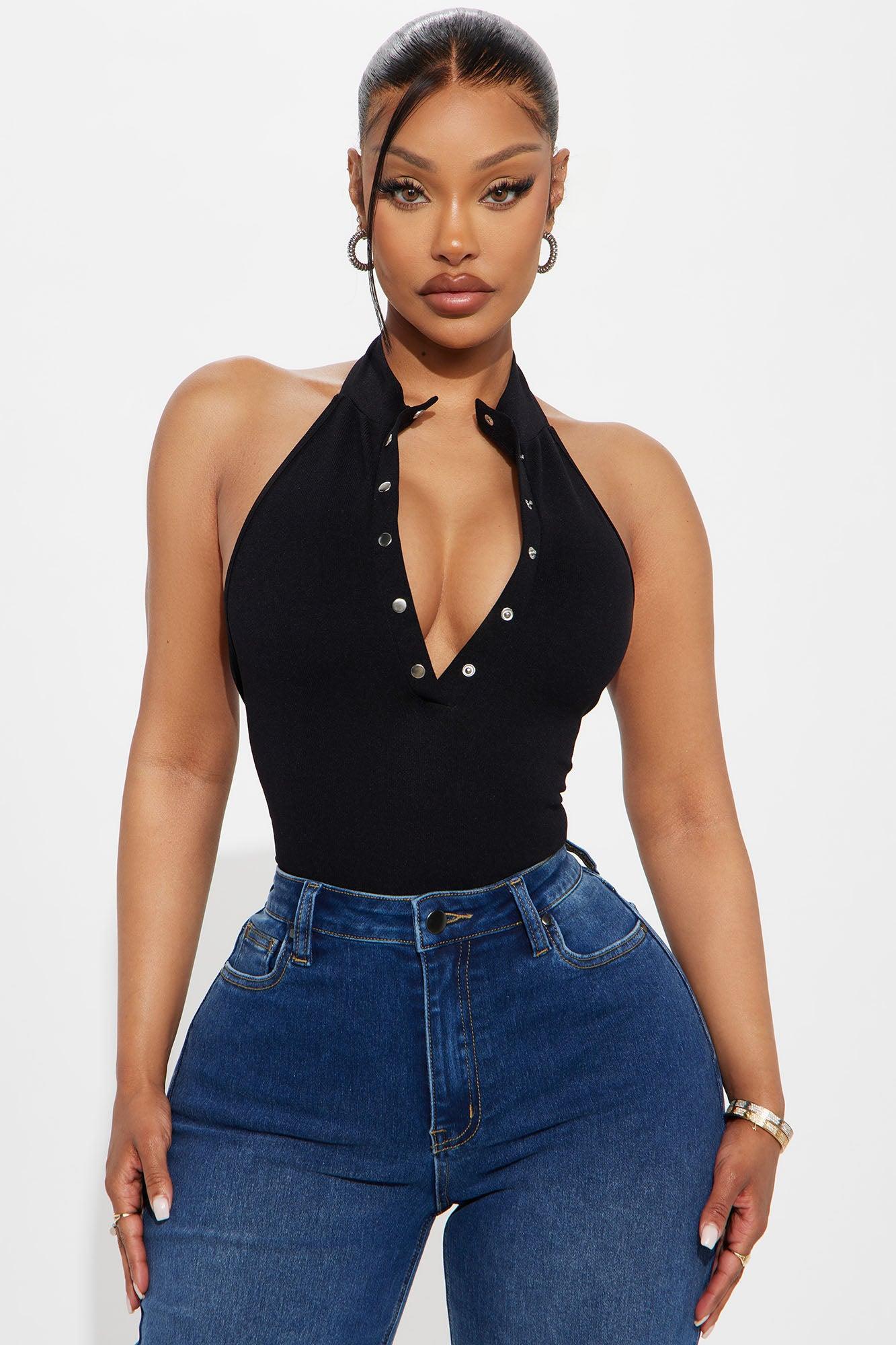Like A Pro Mock Neck Halter Bodysuit - Black Product Image