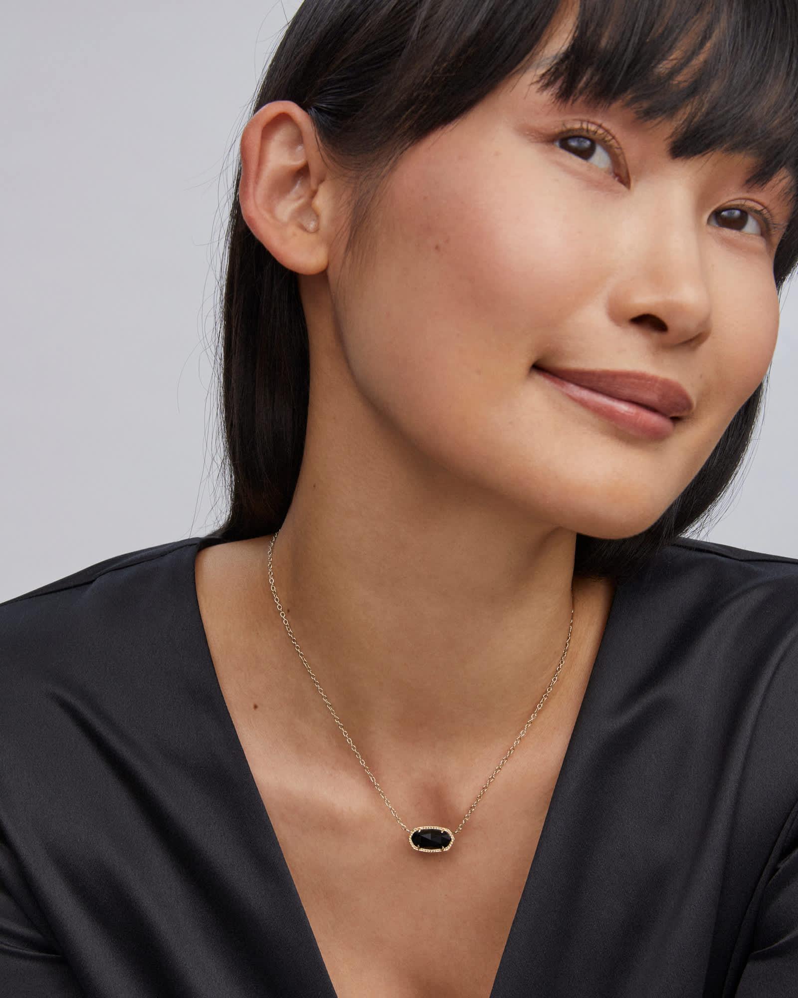 Elisa Gold Pendant Necklace in Black Opaque Glass Product Image