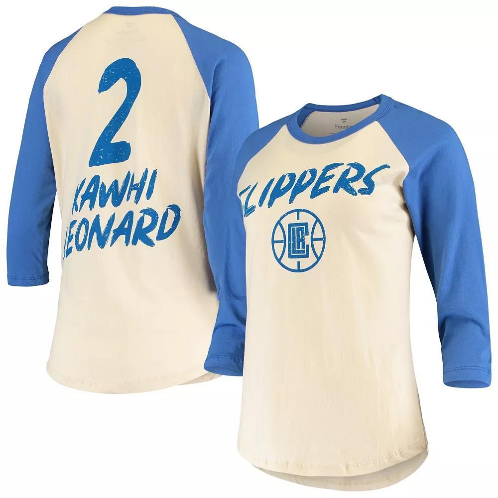 Women's Fanatics Branded Kawhi Leonard Cream LA Clippers Raglan 3/4 Sleeve T-Shirt, Size: Large, Beige Product Image