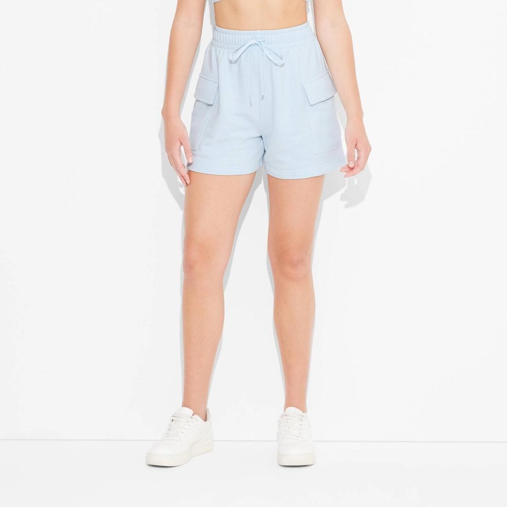 Women's Mid-Rise Cargo Sweat Shorts - Wild Fable™ Light Aqua Blue XS: Relaxed Fit, French Terry Product Image