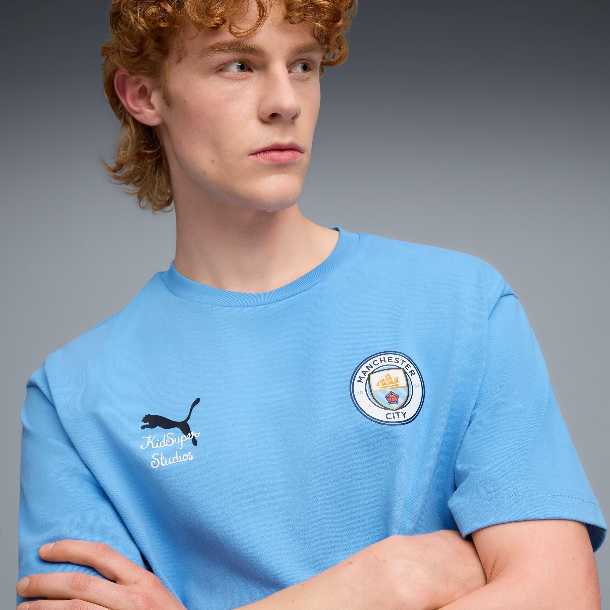 PUMA KIDSUPER x MANCHESTER CITY Graphic T-Shirt Men in Team Light Blue/Black Product Image