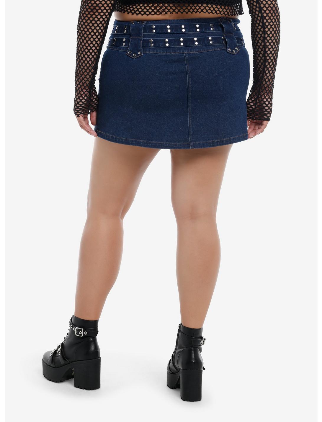 Social Collision Dark Denim Double Belt Mini Skirt Product Image