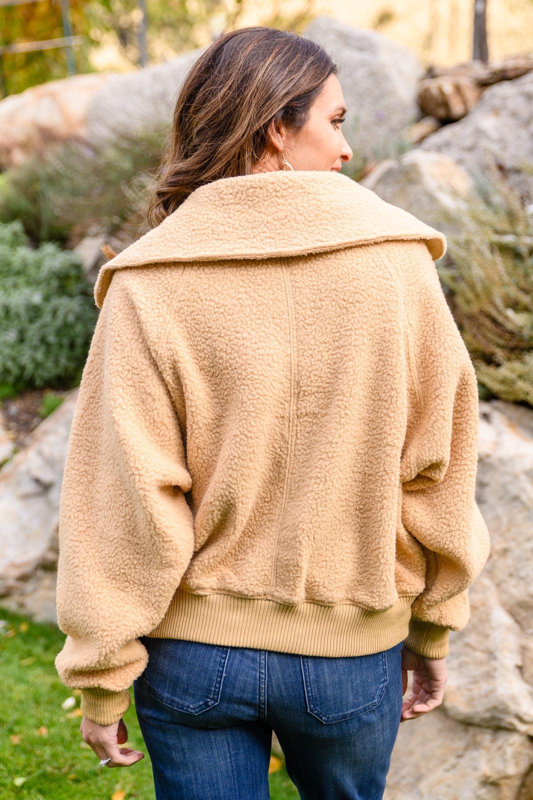 Don't Stress Oversized Collar Sherpa Jacket In Taupe (Online Exclusive) Female Product Image
