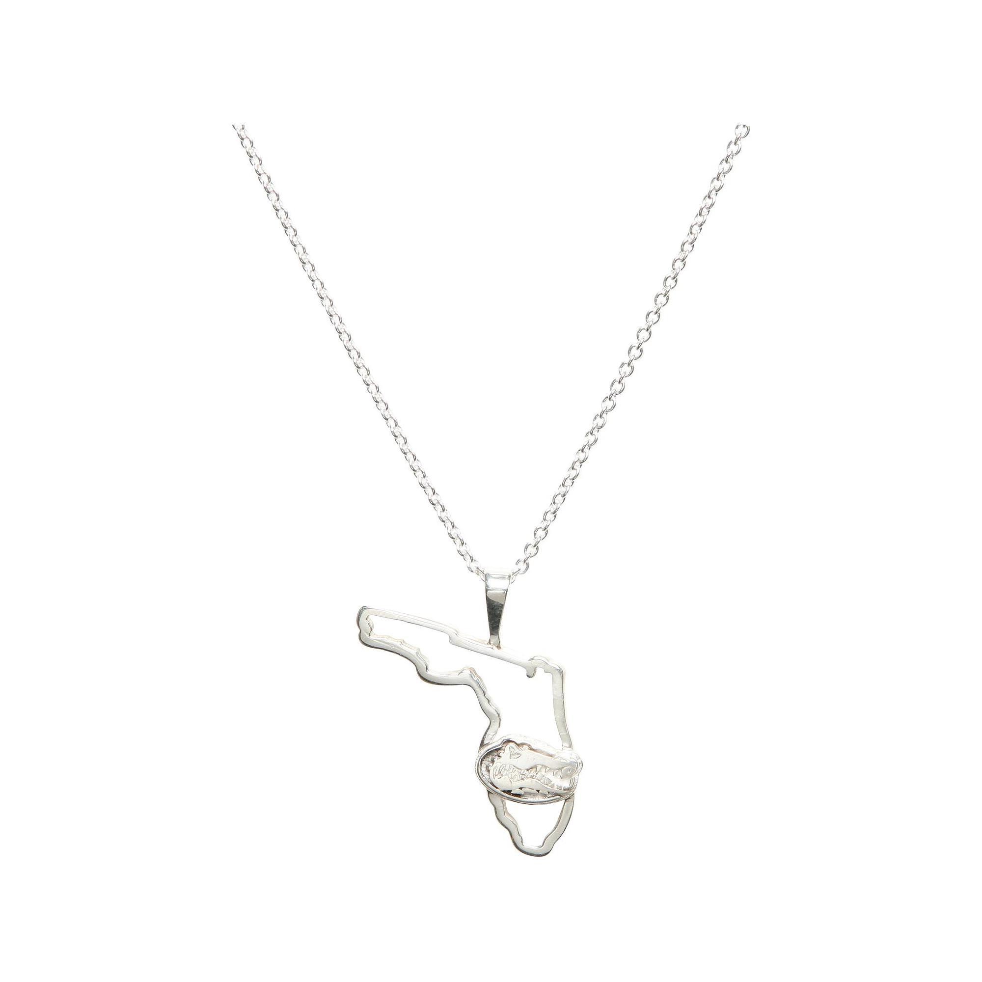 Women's Dayna Designs Silver Florida Gators Team State Outline Necklace Product Image