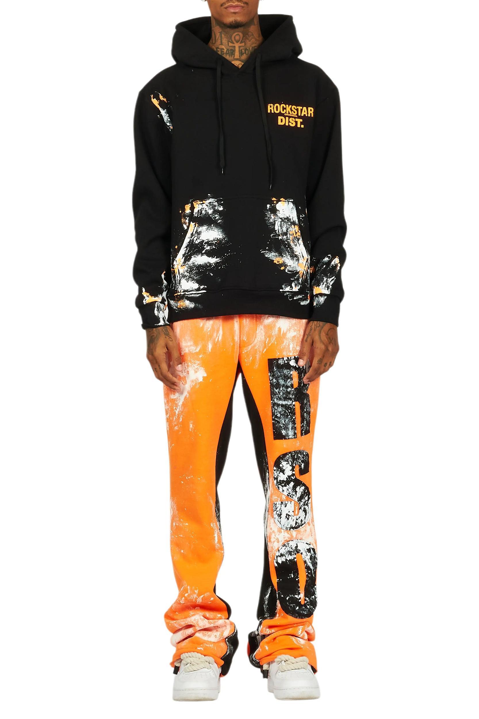 Folly Black/Orange Hoodie/Baggy Stacked Flare Pant Set Male Product Image