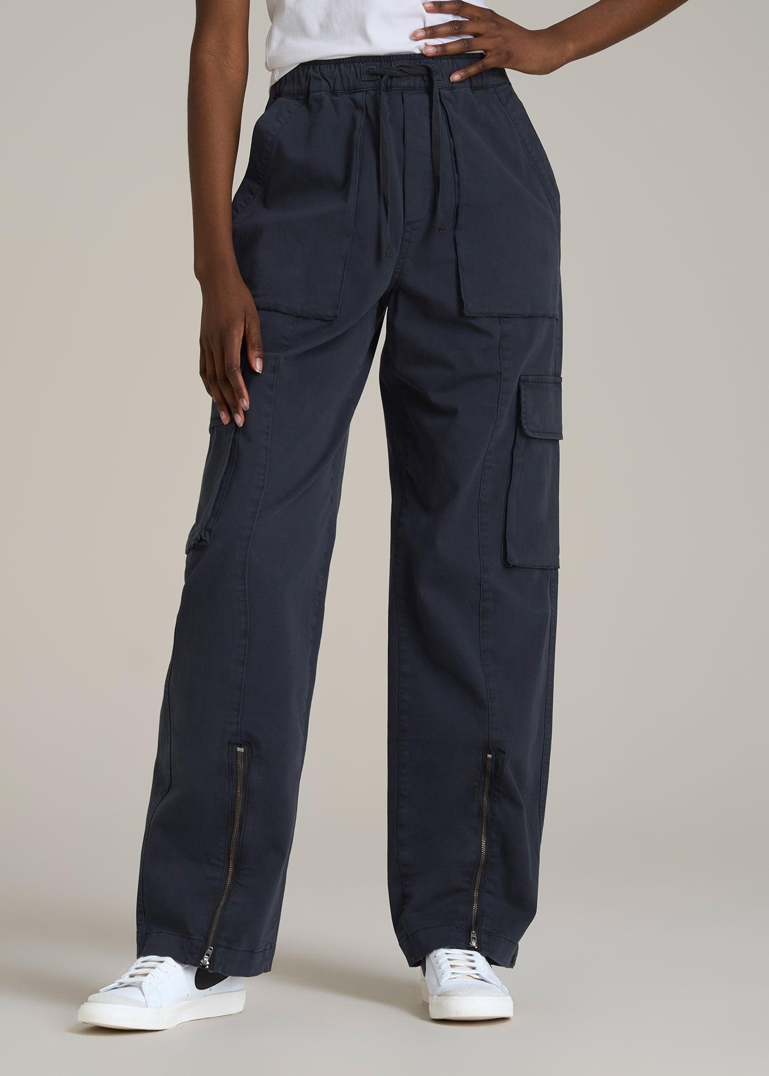 High Rise Garment Dyed Baggy Cargo Pants for Tall Women in Deep Navy Product Image