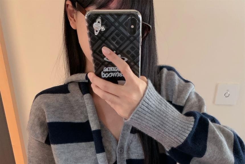 Oversized Striped V-Neck Cardigan with Sash Product Image