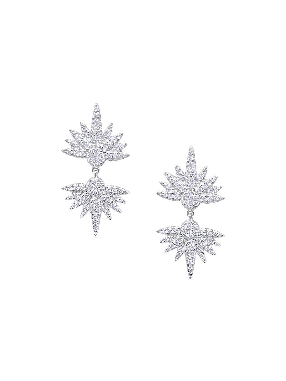 Womens 14K White Gold & 0.68 TCW Diamond Clusters Earrings Product Image