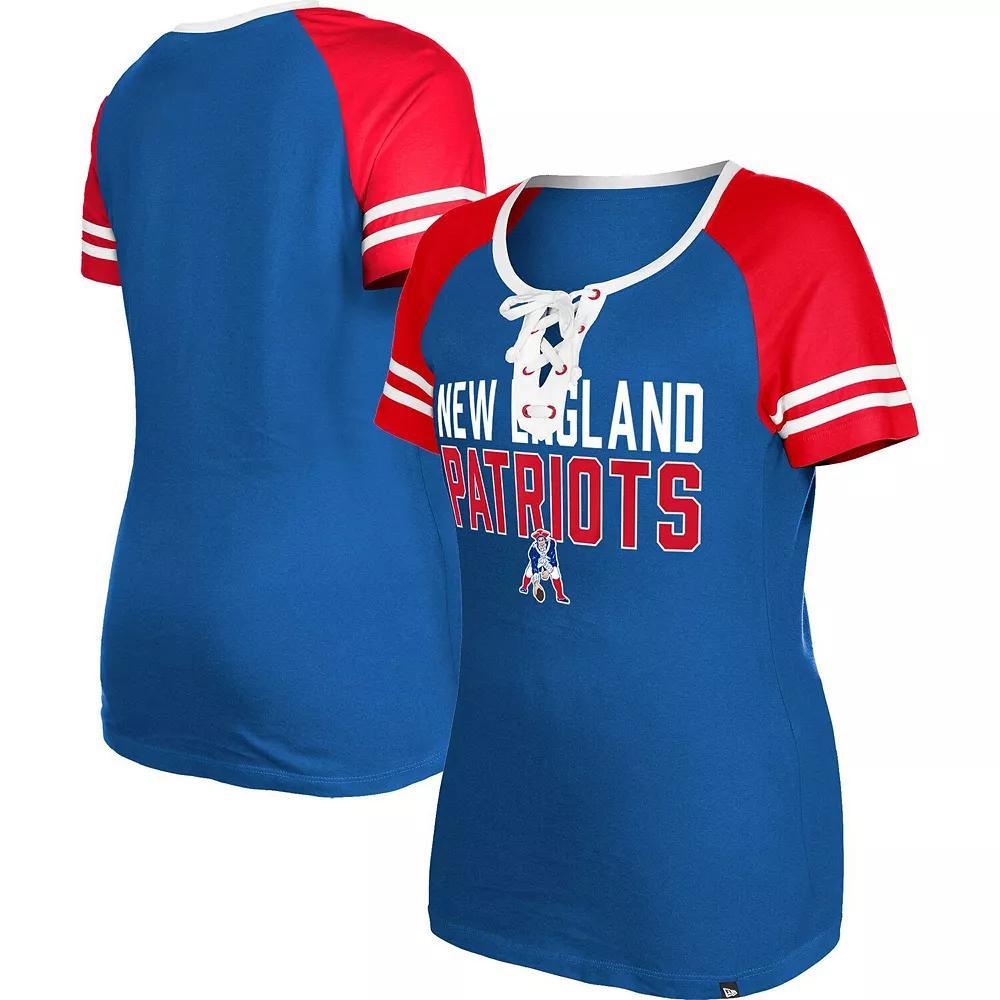 Women's New Era  Royal New England Patriots Throwback Raglan Lace-Up T-Shirt, Size: Medium, Blue Product Image