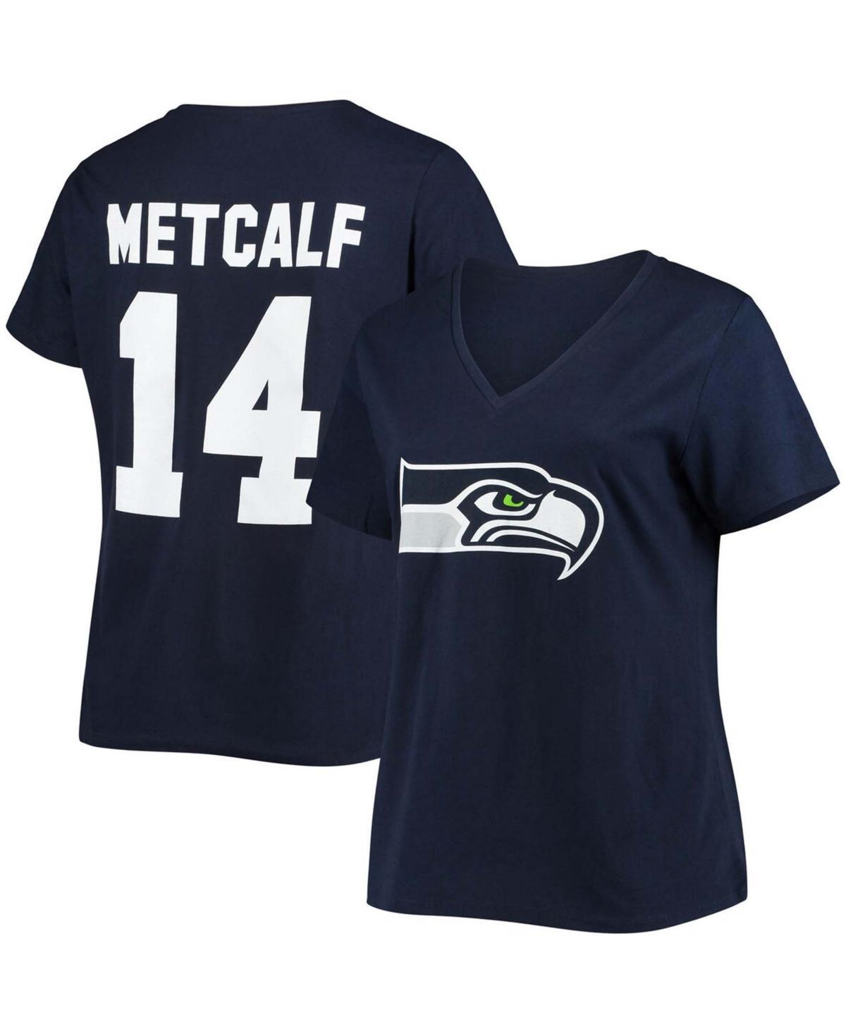 Women's Fanatics Branded DK Metcalf College Navy Seattle Seahawks Plus Size Name & Number V-Neck T-Shirt, Size: 2XL, Blue Product Image