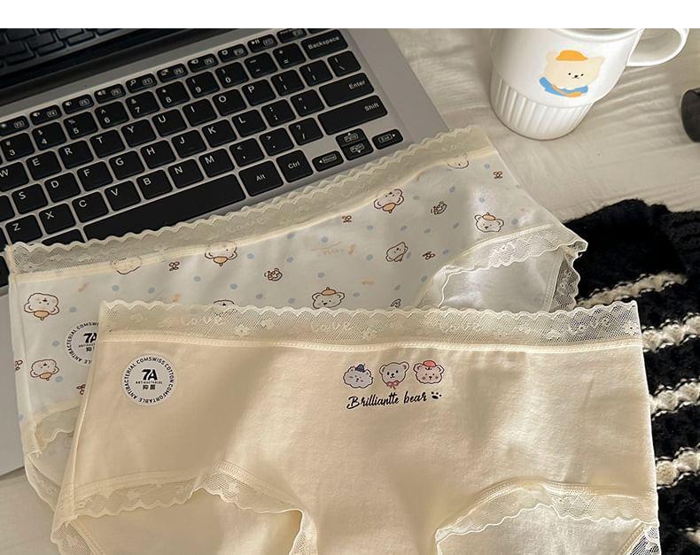 Cartoon Print Lace Trim Bikini Panties Product Image