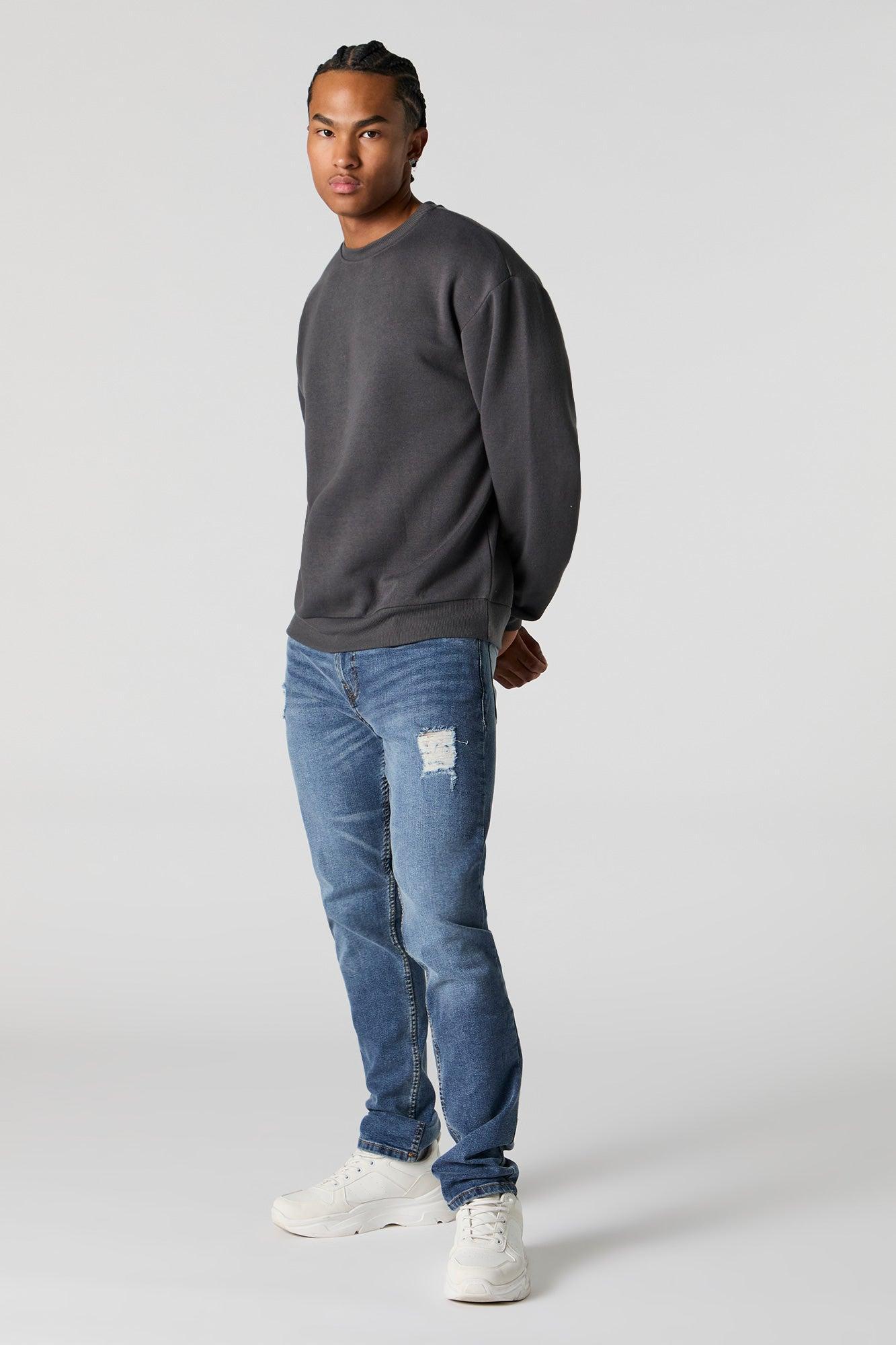 Solid Fleece Crewneck Sweatshirt Male Product Image