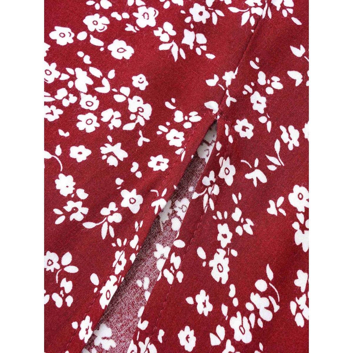 Ditsy Floral Printed Vintage Plus Size Women Vacation Long Dress Ruffle Sleeve Half Sleeve V Neck Pocket Elegance Dresses BloomChic Product Image