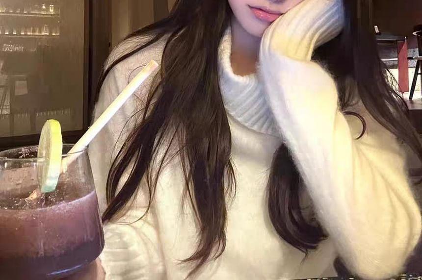 Turtleneck Plain Buttoned Sweater Product Image