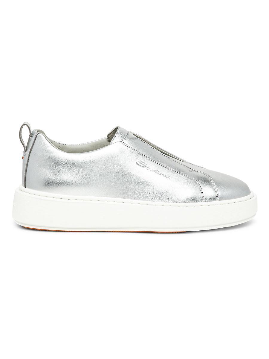 Womens Metallic Leather Slip-On Sneakers Product Image