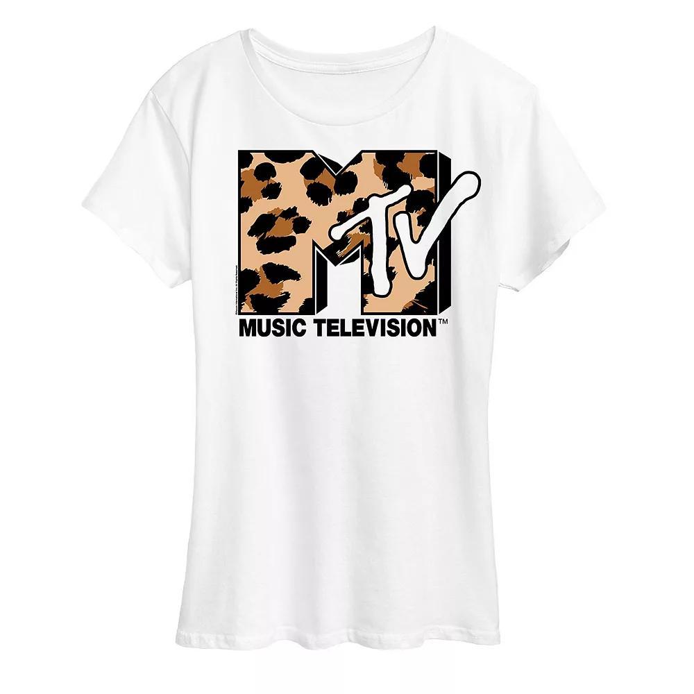 Womens MTV Leopard Art Graphic Tee Grey Gray Product Image