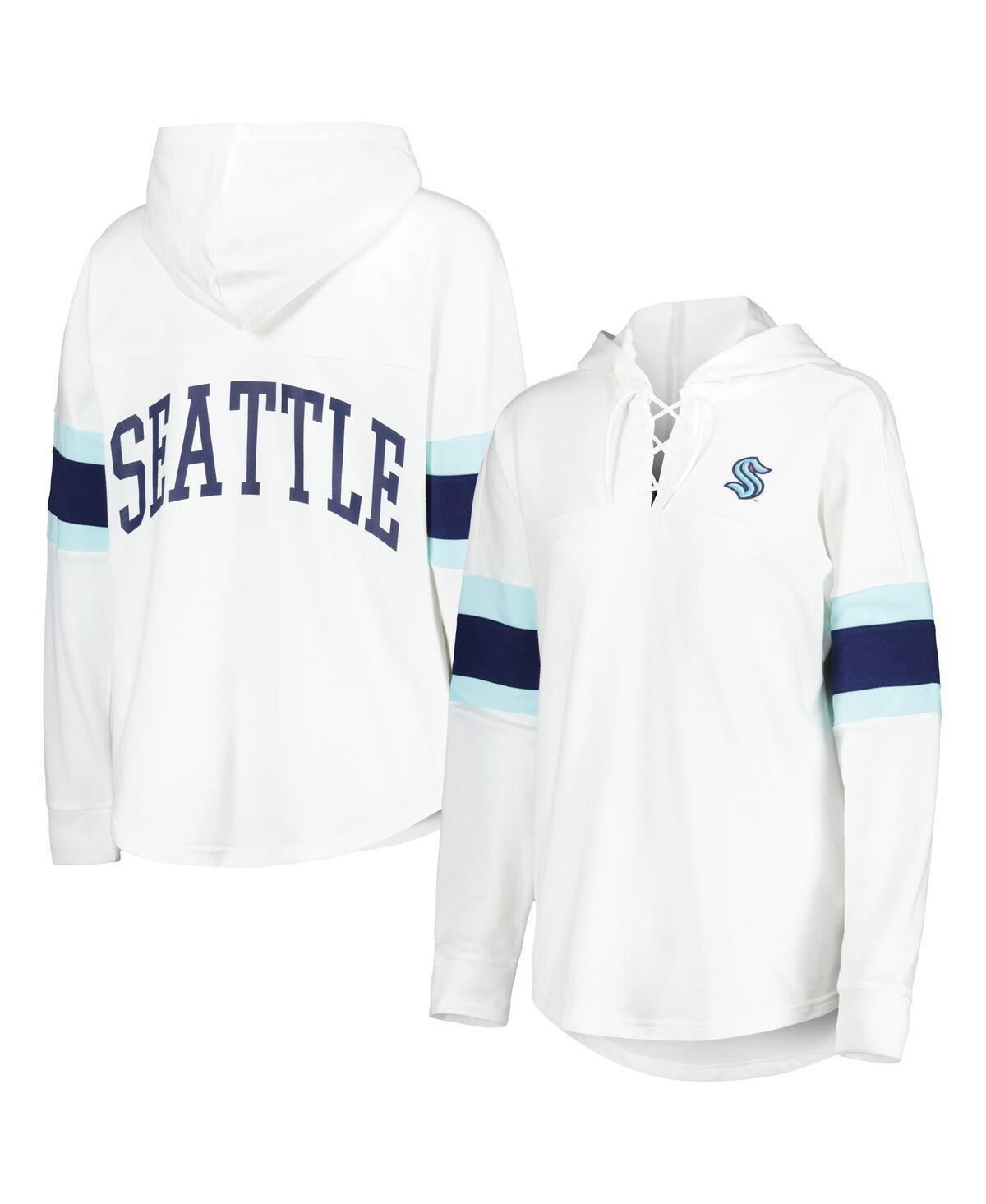 Womens G-III 4Her by Carl Banks White Seattle Kraken Game Plan Lace-Up Long Sleeve Hoodie T-Shirt Product Image