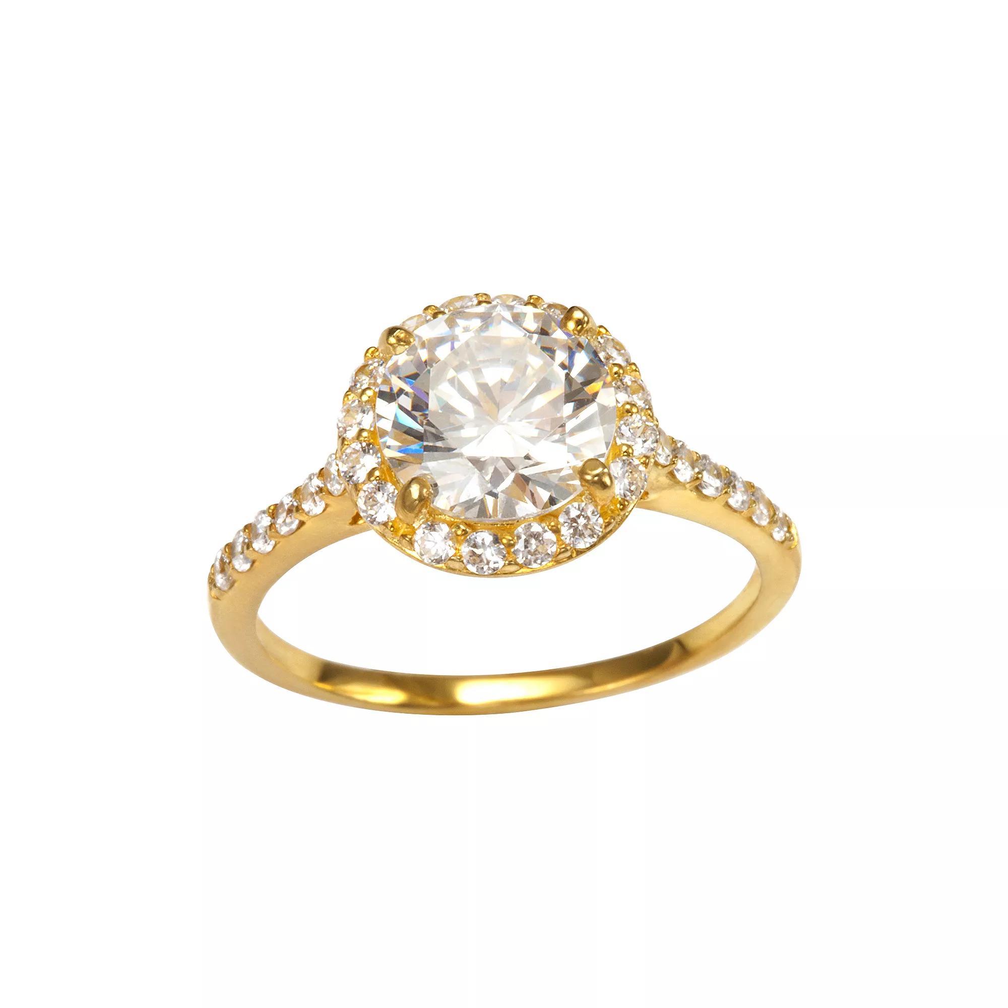 Sophie Miller 14k Gold Over Silver Cubic Zirconia Halo Ring, Women's, Size: 6, White Product Image