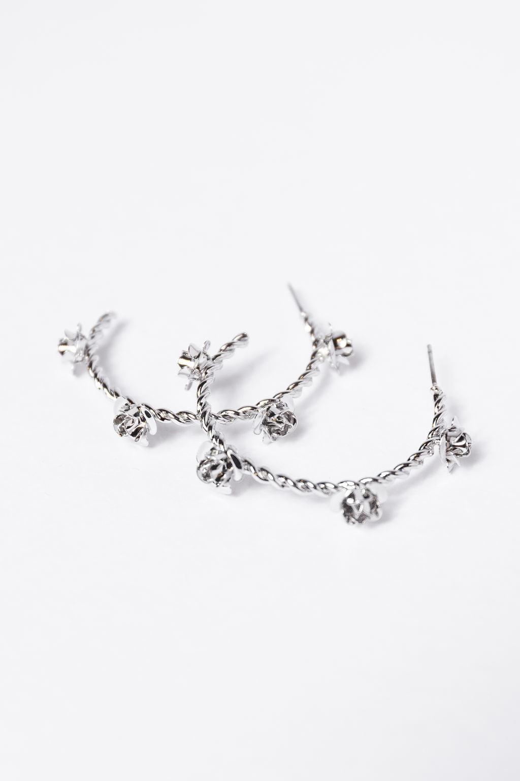 Silver Rose Hoop Earrings FINAL SALE Product Image