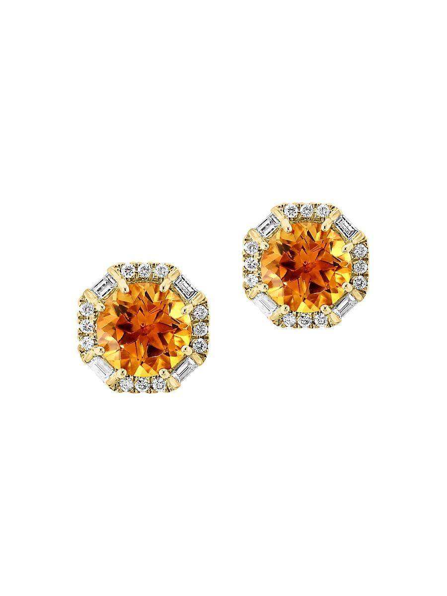 Womens 14K Yellow Gold, Citrine & 0.25 TCW Diamond Halo Stud Earrings Product Image