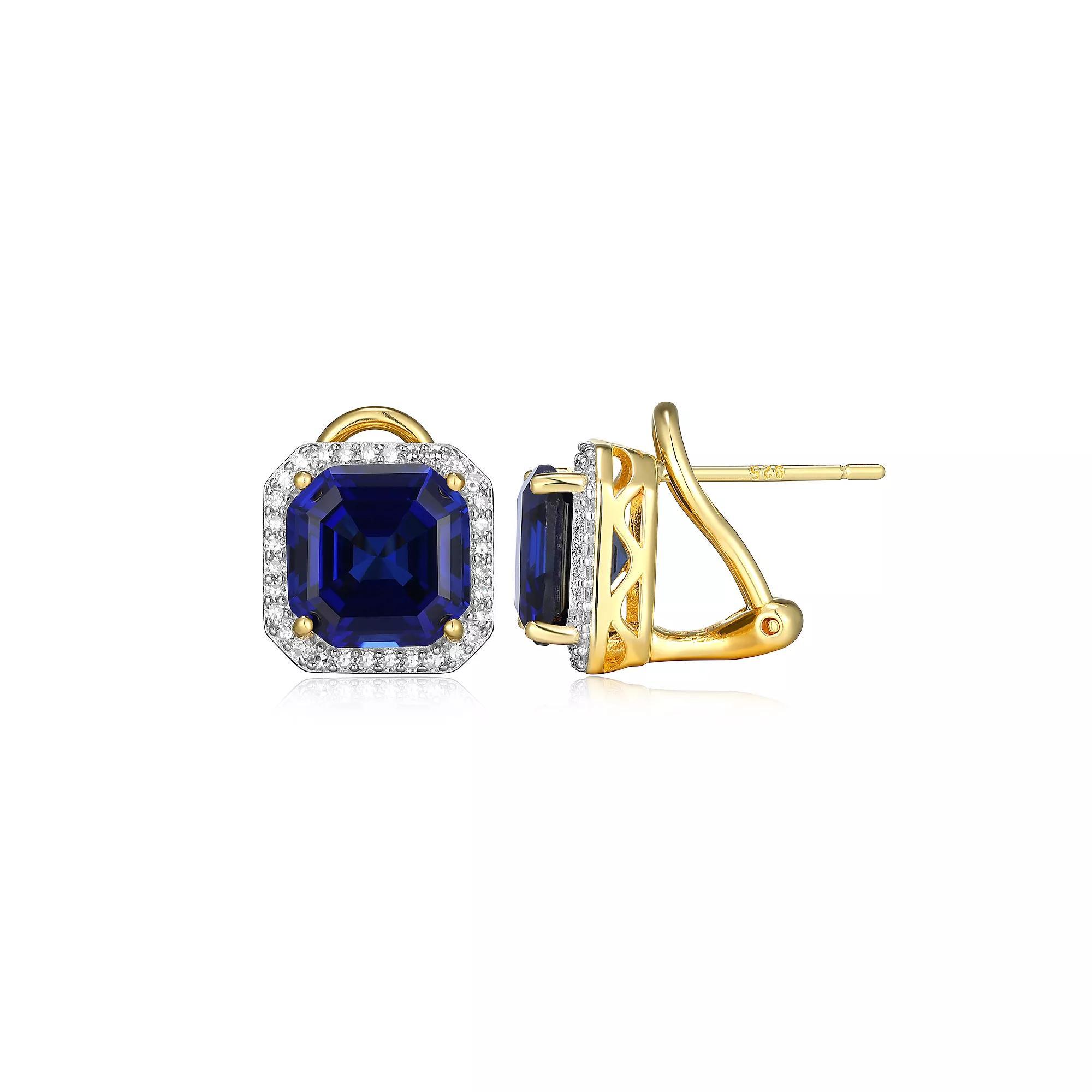 Sterling Silver Lab-Created Sapphire & 1/3 Carat T.W. Lab-Grown Diamond Stud Earrings, Women's, Gold Tone Product Image