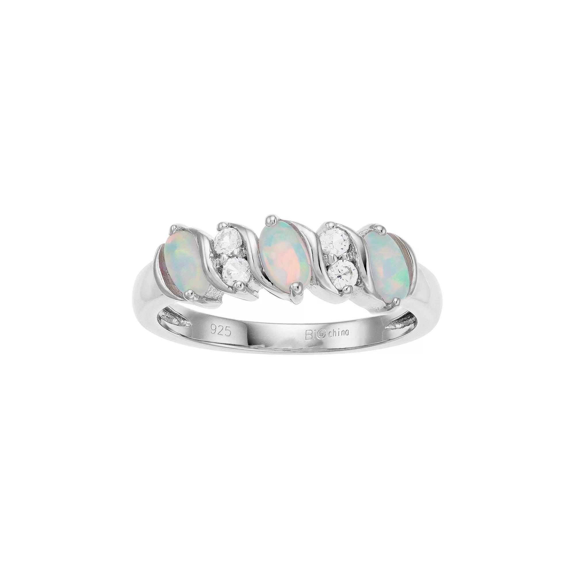 Gemminded Sterling Silver Lab-Created White Opal & White Topaz 3-Stone Ring, Women's, Size: 8 Product Image