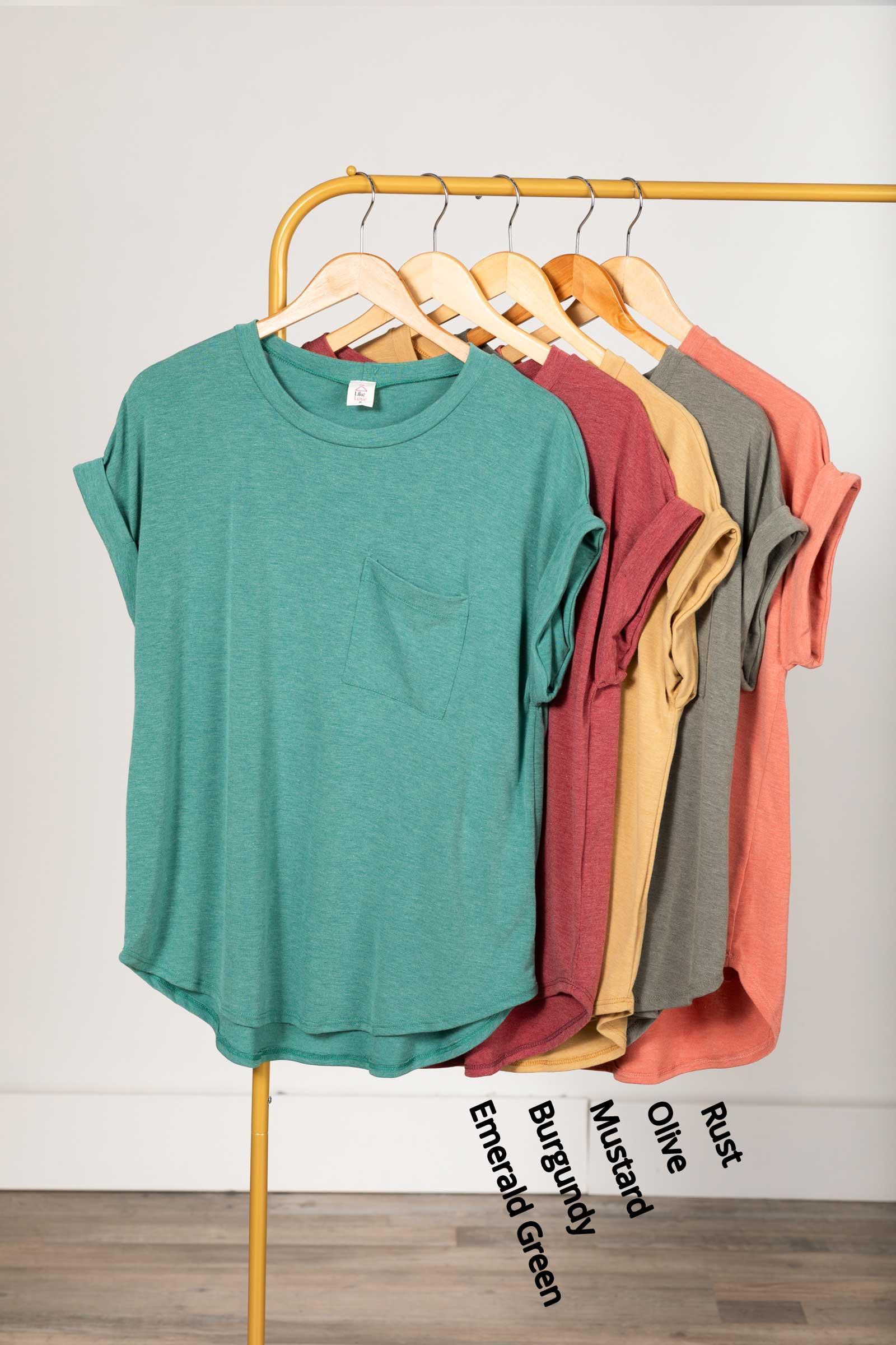 Knit Solid Pocket Folded Short Sleeve Top Product Image