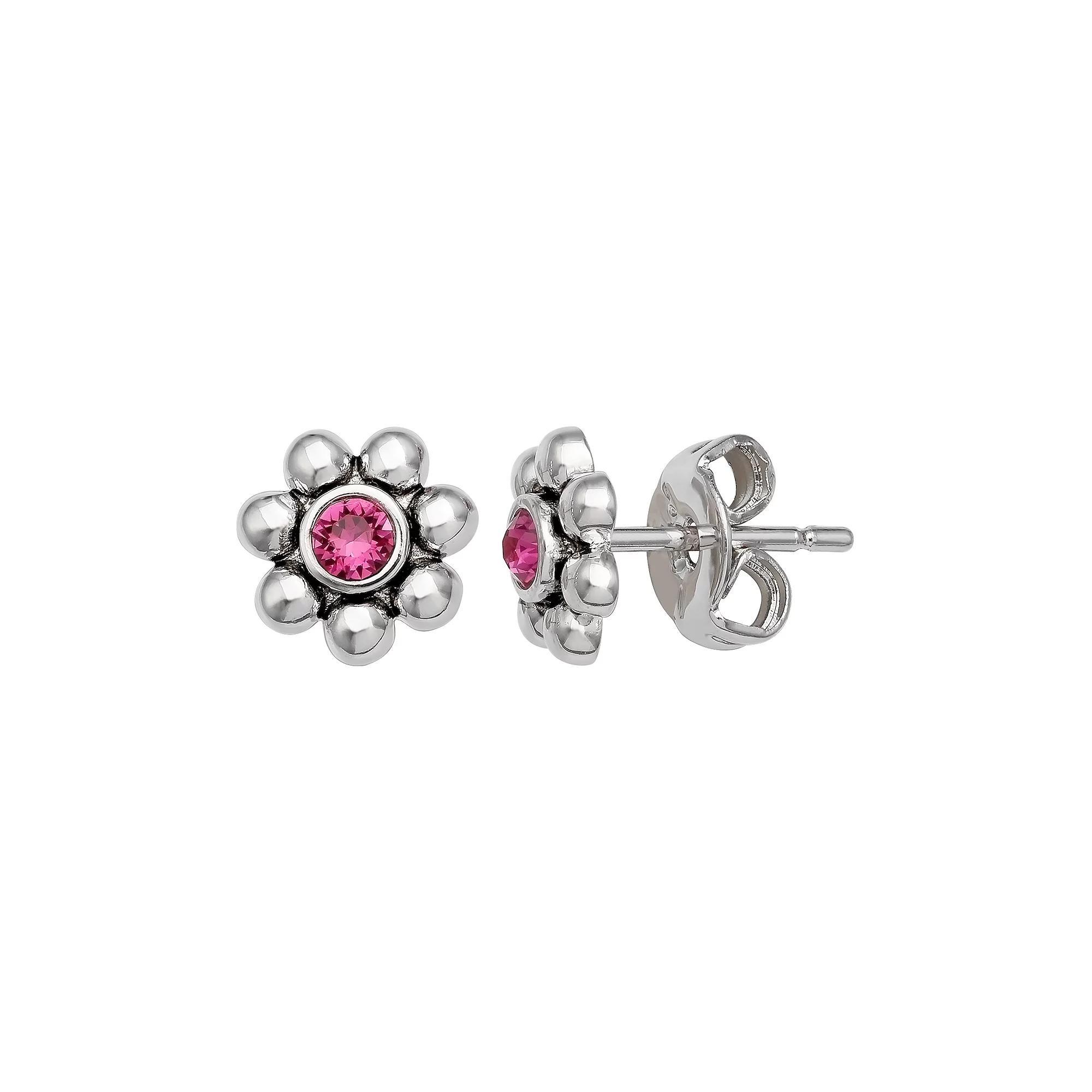 Brilliance Fine Silver-Plated Crystal Flower Birthstone Stud Earrings, Women's, Silver Tone February Product Image