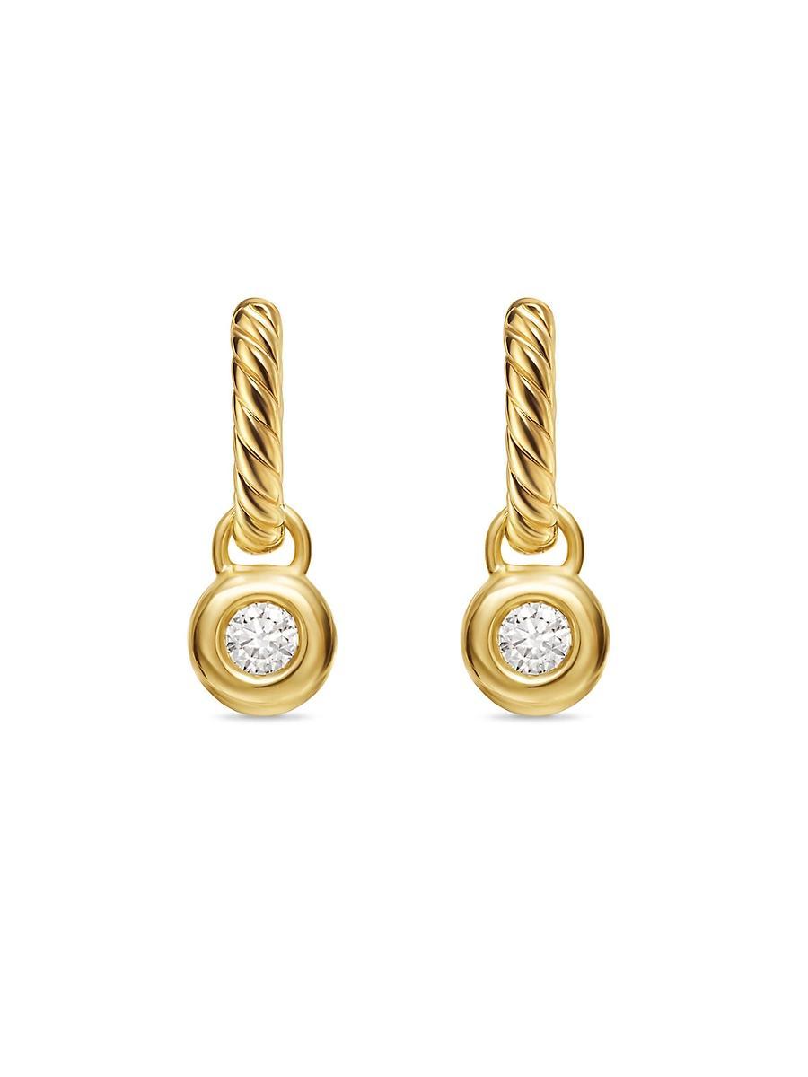 Womens Petite Cable Huggie Drop Earrings in 18K Yellow Gold with Diamonds, 17.5MM Product Image