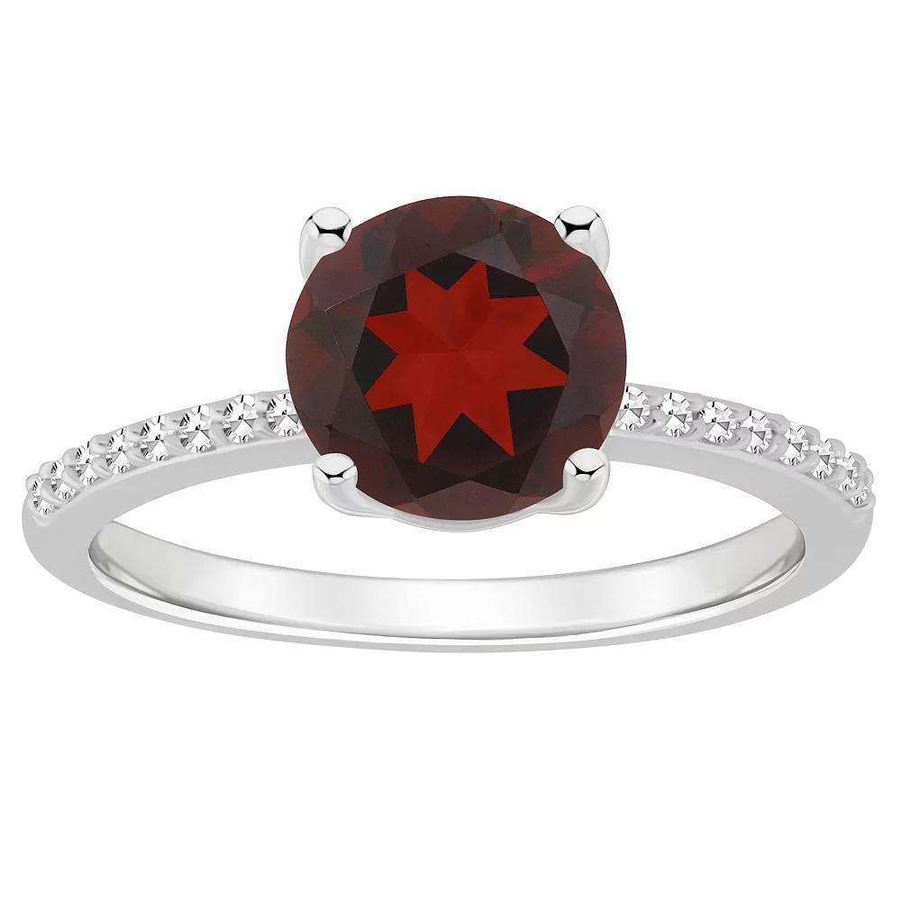 Alyson Layne Sterling Silver 8 mm Round Gemstone & 1/10 Carat T.W. Diamond Ring, Women's, Size: 5, Red Product Image