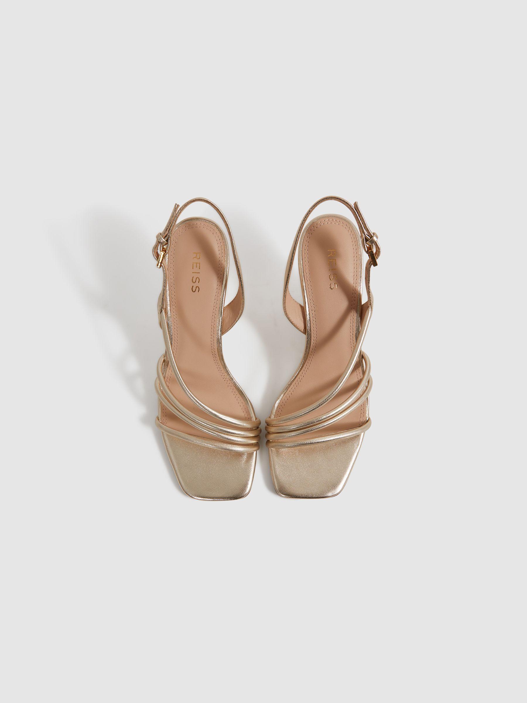 Leather Strappy Wedge Heels in Gold Product Image