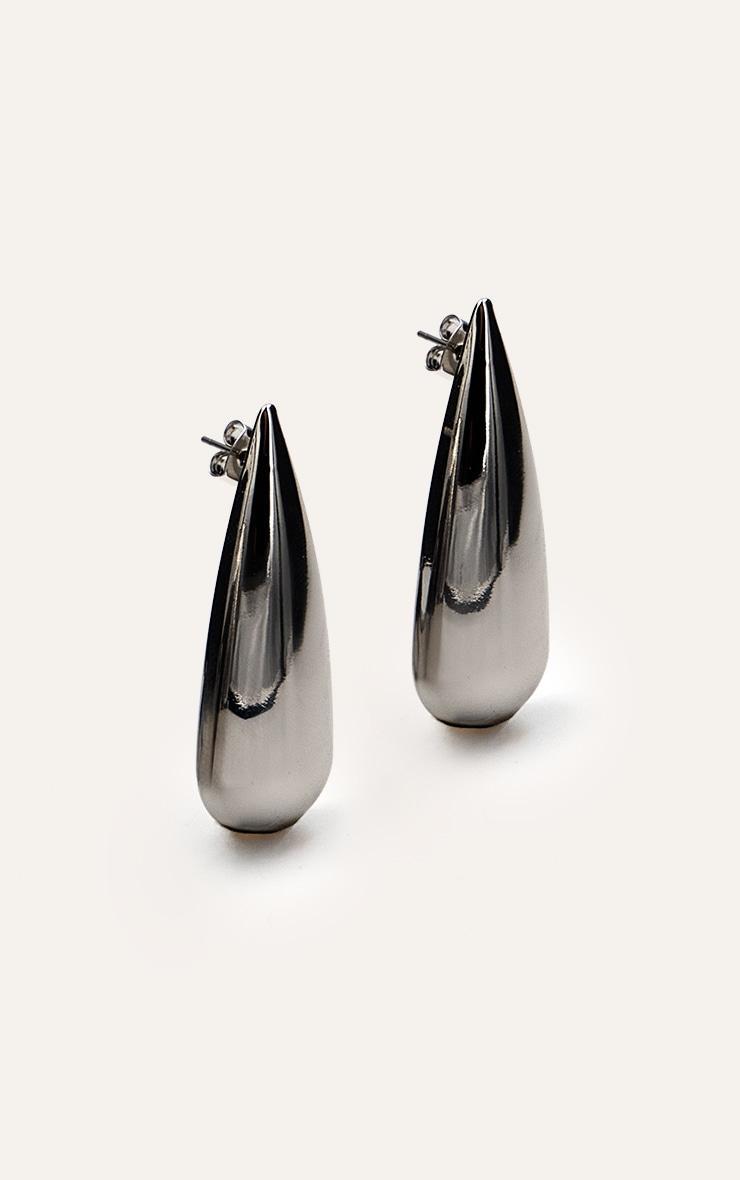 Silver Droplet Slim Stud Earrings Product Image