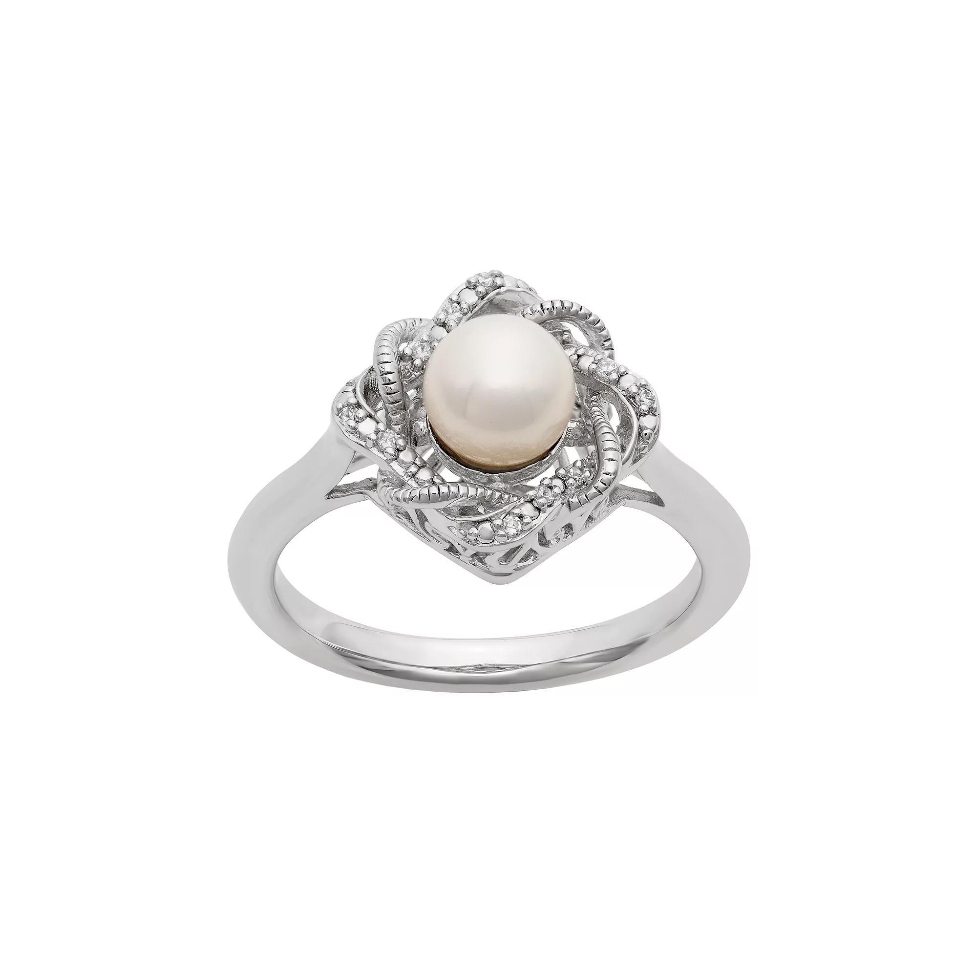 Simply Vera Vera Wang Freshwater Cultured Pearl & Diamond Accent Sterling Silver Twist Ring, Womens White Product Image