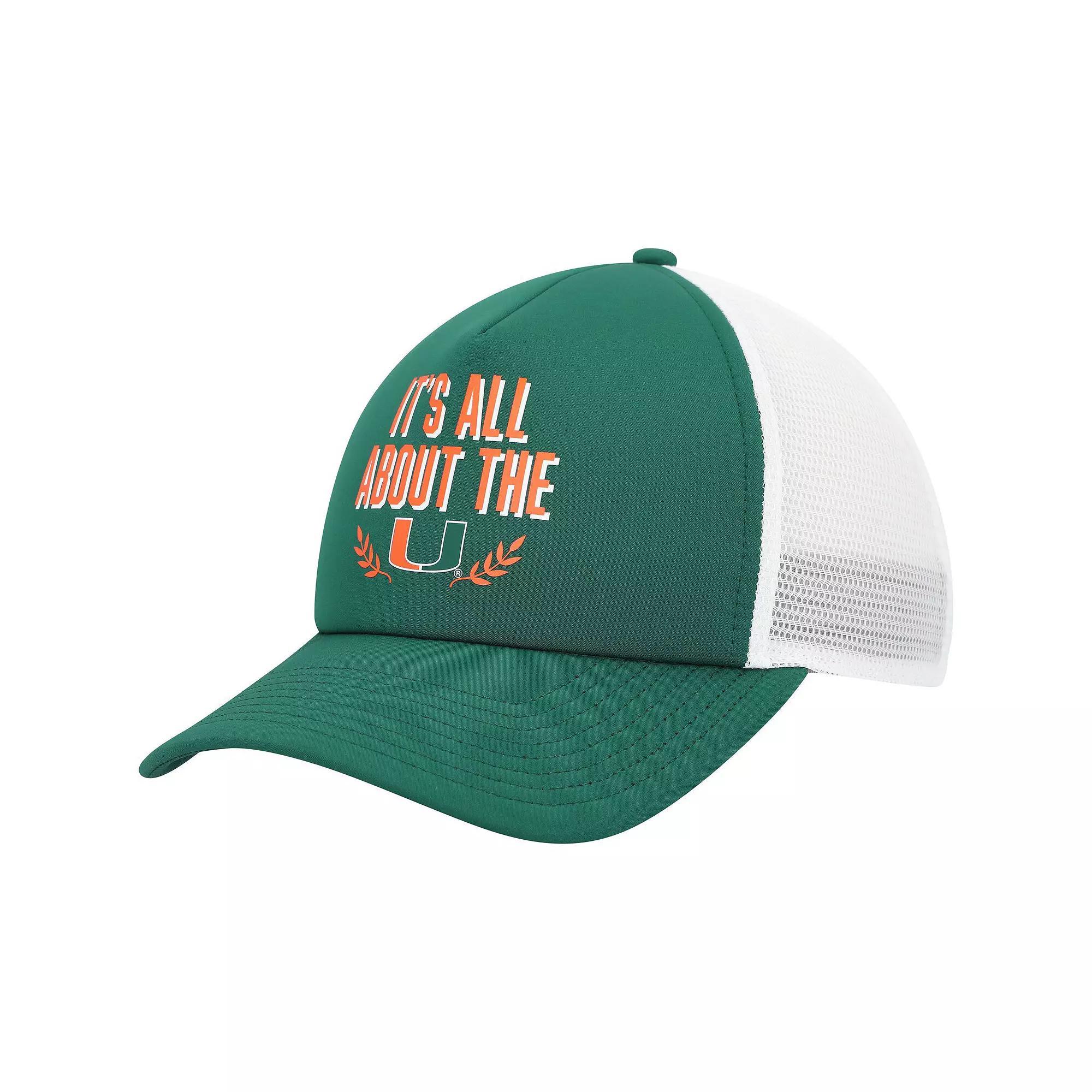 Men's adidas Green Miami Hurricanes Phrase Foam Front Trucker Adjustable Hat Product Image