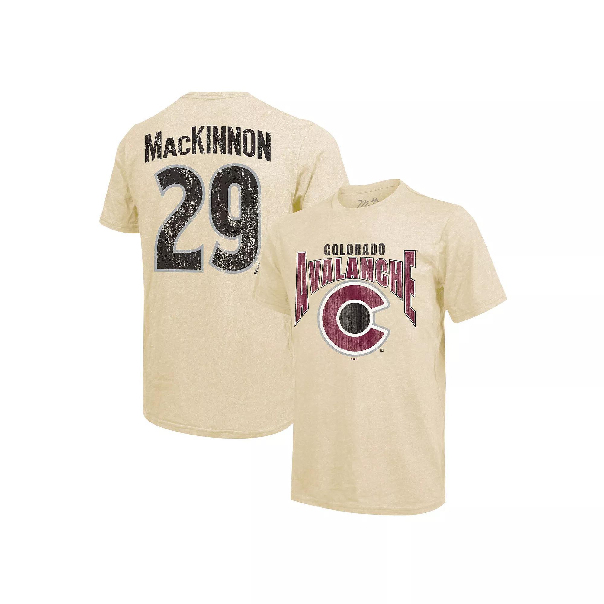 Men's Majestic Threads Nathan MacKinnon Cream Colorado Avalanche Dynasty Name & Number Tri-Blend T-Shirt, Size: Small, Beige Product Image