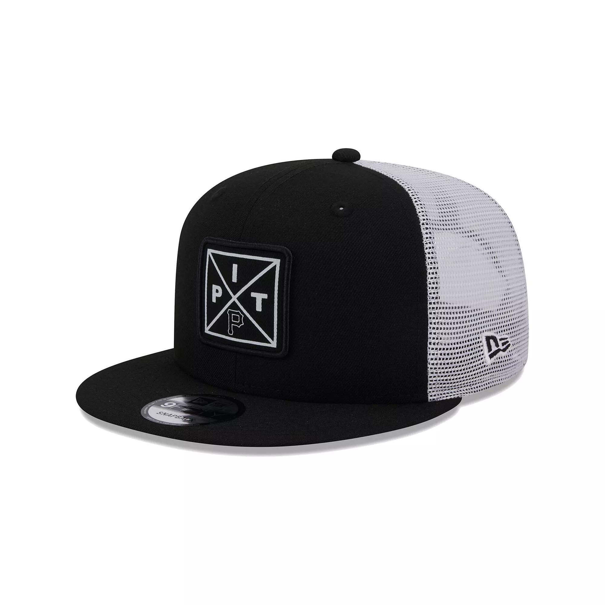 Men's New Era Black Pittsburgh Pirates Vert Squared Trucker 9FIFTY Snapback Hat Product Image